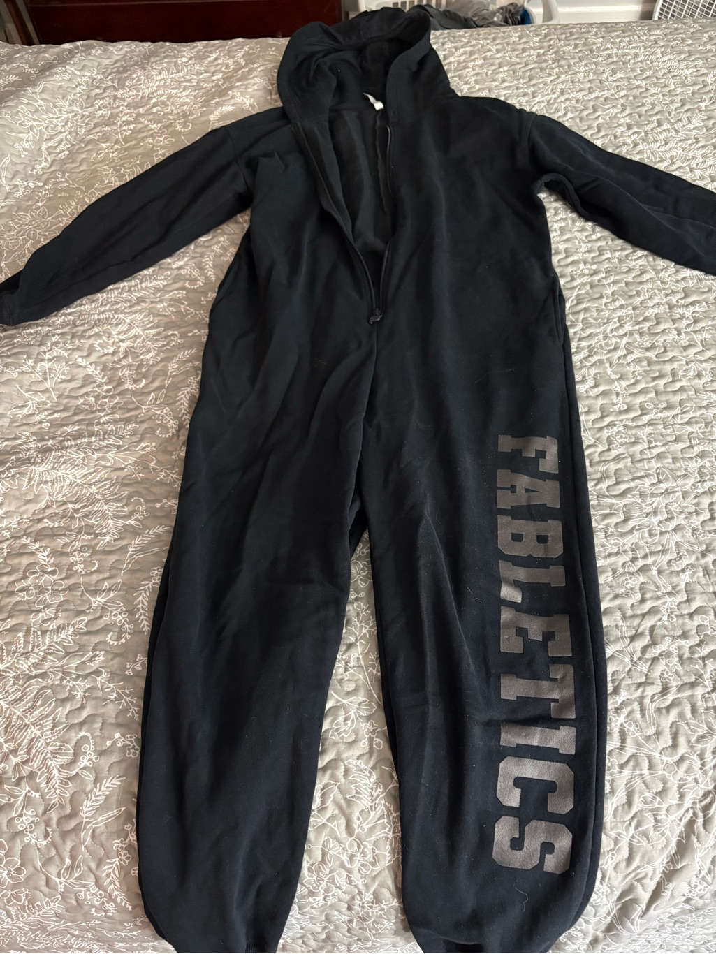 Fabletics Black Hooded One-Piece Romper With Side Logo